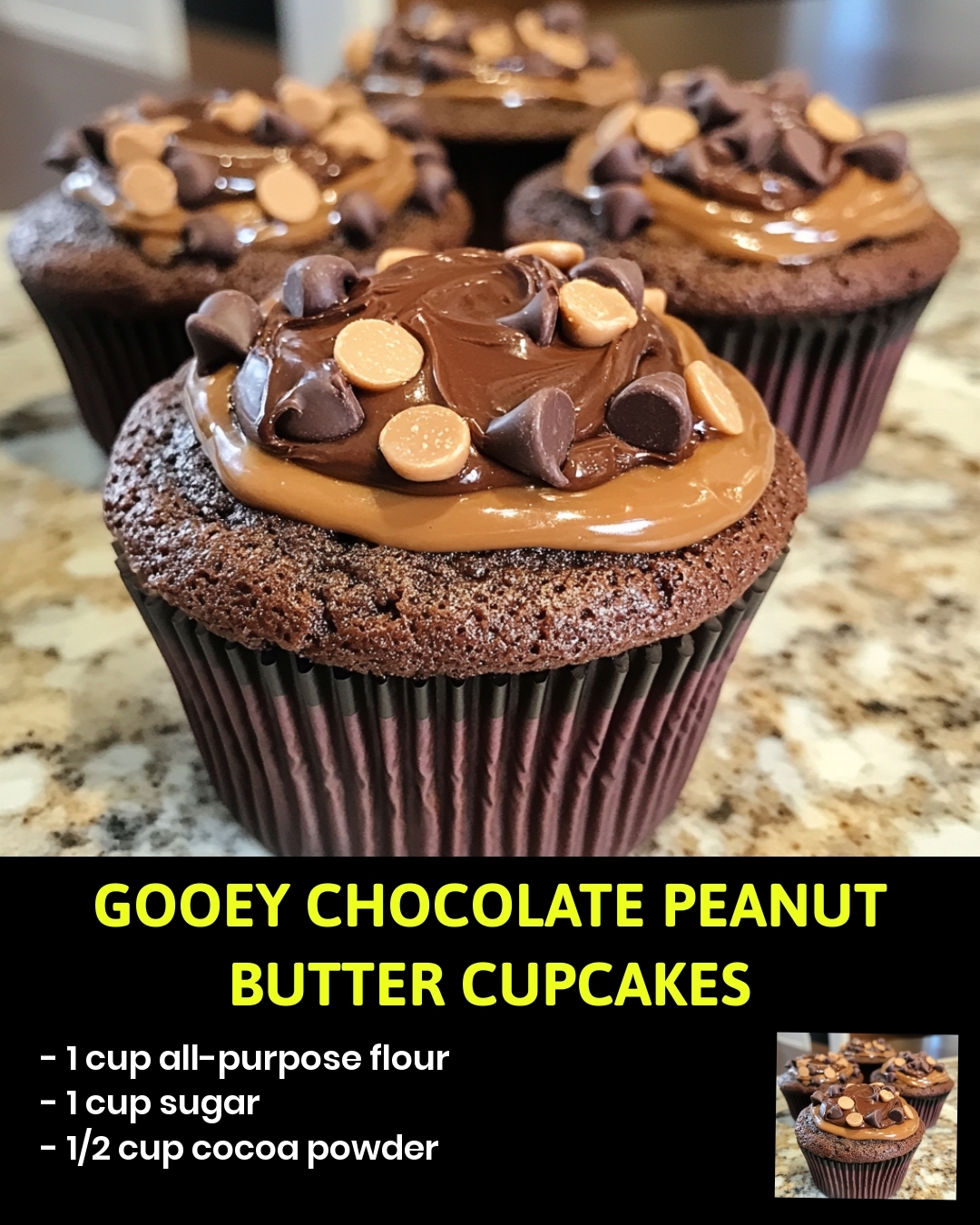 Gooey Chocolate Peanut Butter Cupcakes