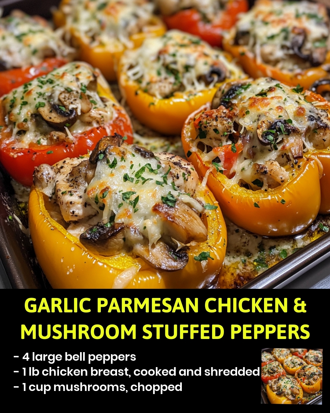 Garlic Parmesan Chicken & Mushroom Stuffed Peppers