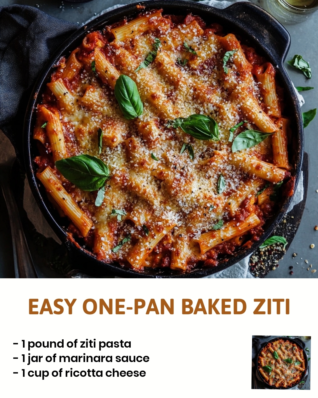 Easy One-Pan Baked Ziti